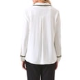 thumbnail image 3 of INSPIRE CHIC Women's Button Down Collared Long Sleeve Tweed Trim Office Blouse S White, 3 of 5