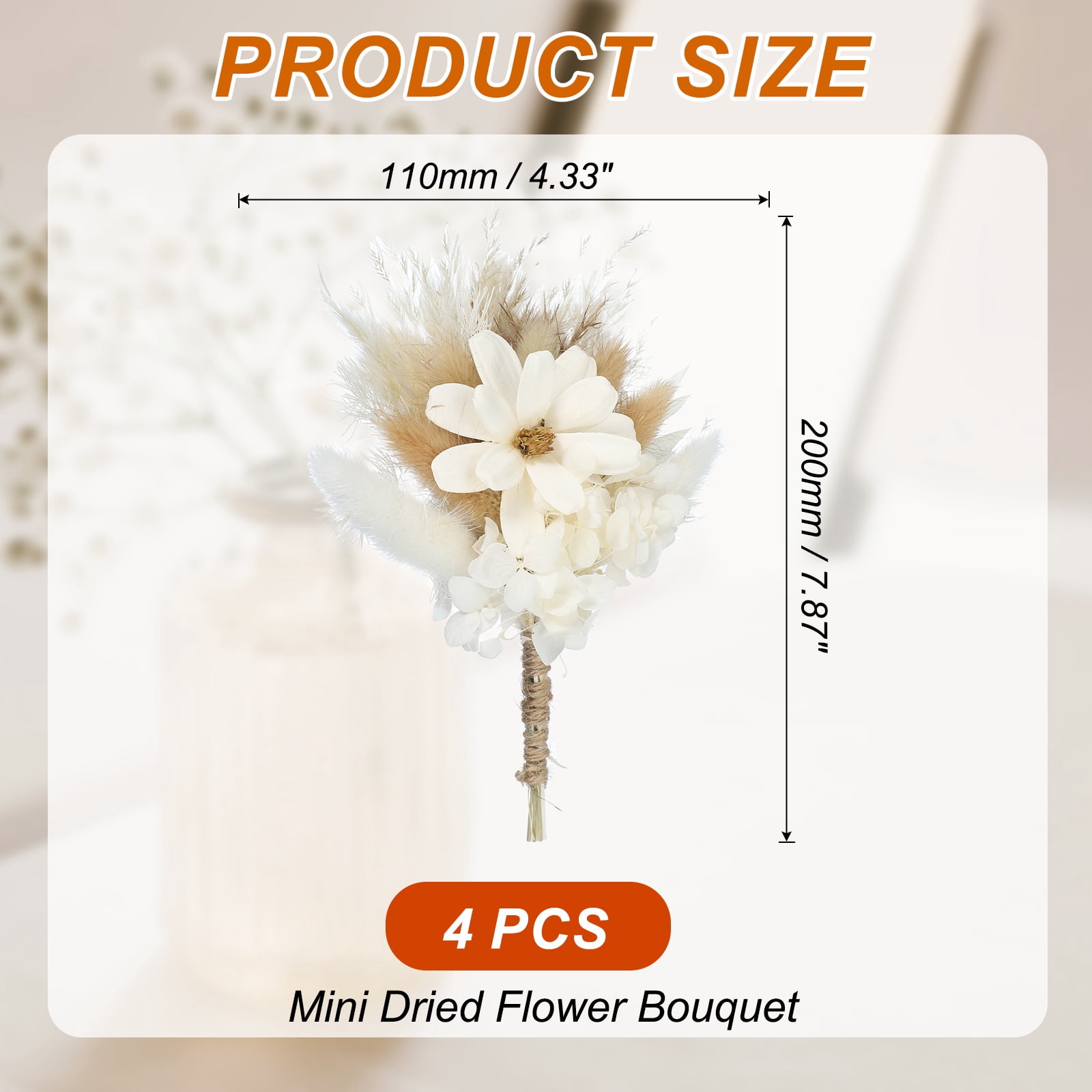 Uxcell 4Pcs Mini Pampas Grass Dried Flower Bouquet Gypsophila Boho Gift White