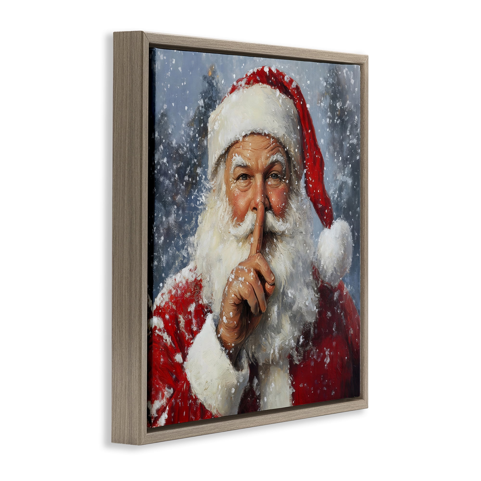 Secret Santa Shh Brown Framed Floater Canvas Wall Art, design by Petal Prints Design