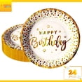 thumbnail image 2 of 24 Pz Plato Cartón Pastelero Premium Happy Birthday Hb Blanco Confeti Oro, 2 of 4