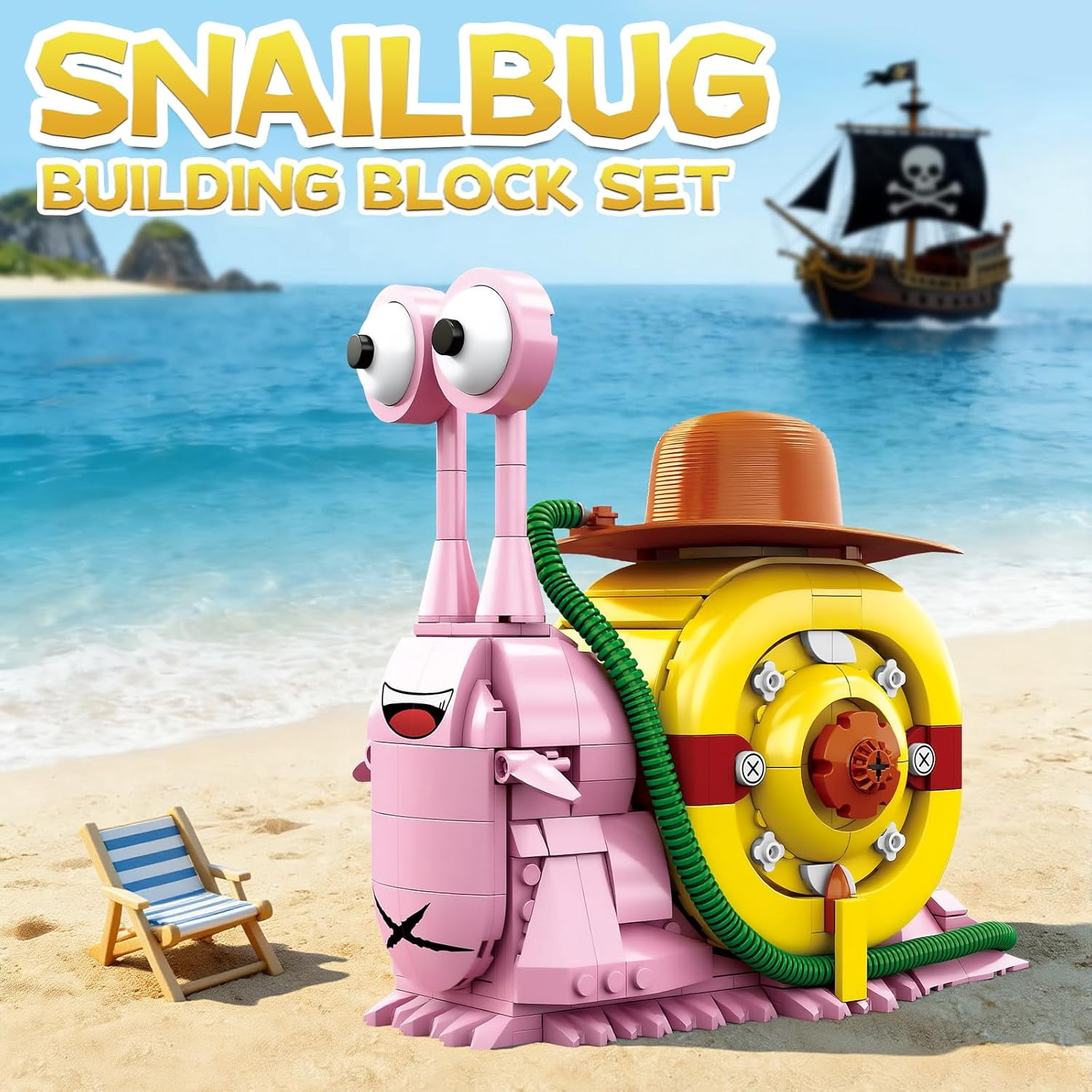 Transponder Snail Building Block Set 573 Pcs Anime Pirate Phone Bug Model Kit ,Straw Hat Hero Communicator Building Set Home Office Desk Aesthetic Decor Display