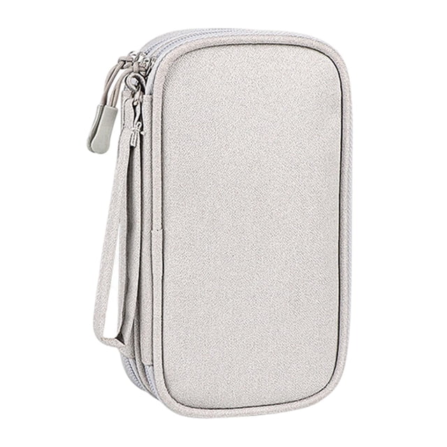 Bolsa organizadora de cables de viaje, bolsa de almacenamiento multifuncional de doble capa para gris