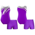 thumbnail image 6 of inhzoy Kids Girls Shiny Metallic Gymnastics Leotard with Athletic Dance Shorts Purple 14, 6 of 6