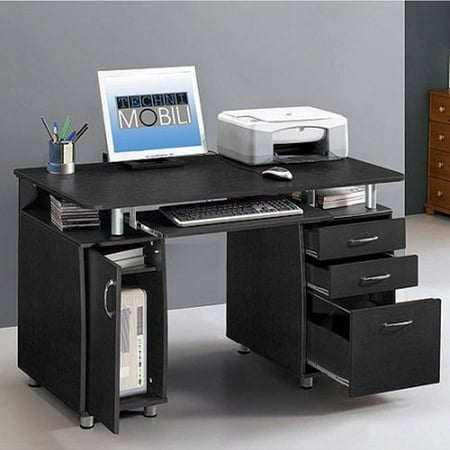 Black Computer Home Office - Ktaxon Black Computer PC Desk Home Office Study Writing Table 3 Drawers Bookcase