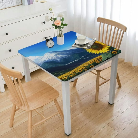 Square Farmhouse Fitted Tablecloth, Roosters Elastic Edge Home Decor Tablecloths Waterproof Splashproof Polyester Table Cover For Family Holiday BBQ Picnic Party Use, Fits inch Square Table