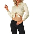 thumbnail image 4 of INSPIRE CHIC Women's Satin Leopard Long Sleeve Button Down Fashion Shirts Work Business Casual Blouses Tops Champagne L, 4 of 5