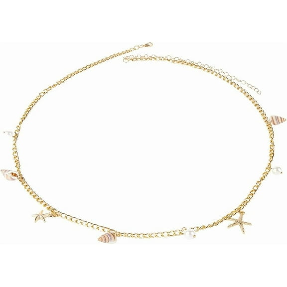 Bohemian Natural Shell & Plastic Imitation Pearl Tassel Chain Belts Summber Beach Iron Chain Belts Golden 720mm