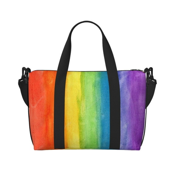 Women Men Abstract Striped Rainbow Gym Duffel Bag Travel Carry On Weekender Overnight Tote Personal Item Bag