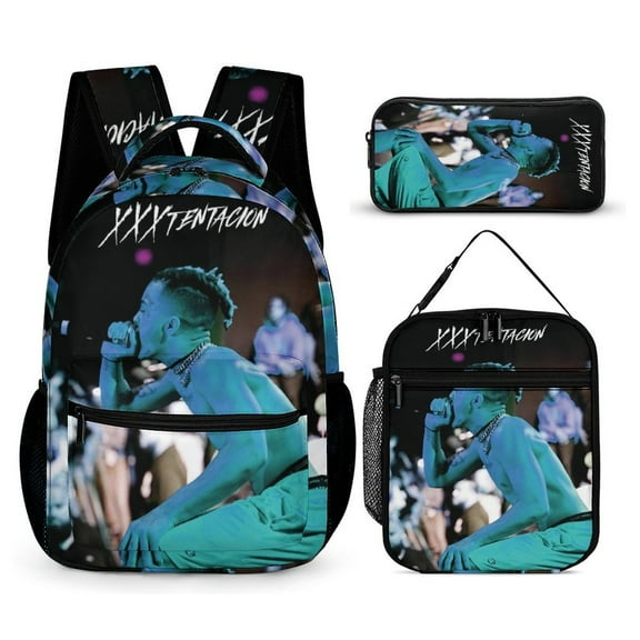 3-PieceXXX Singer Tentacion Large Capacity Anime Backpack with Lunch Bag & Pen Case | Casual Schoolbag for Travel, Outdoor, Fashion Daypack