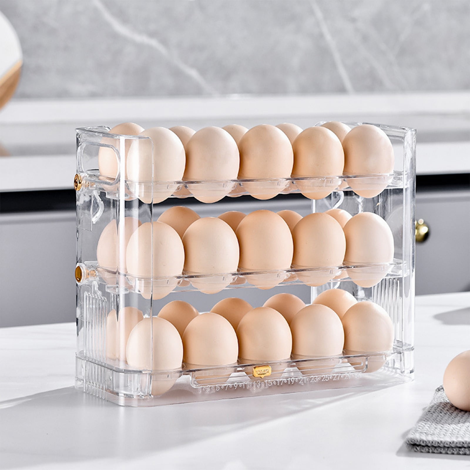 openpig Egg Holder for Fridge, Egg Dispenser for Refrigerator, Countertop, Kitchen, Space-saving Egg Organizer/Storage/Container/Tray, White