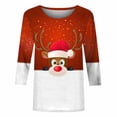 thumbnail image 4 of Lolmot Christmas Shirts for Women Xmas Plaid Deer Snowman T-shirts Fashion Red and White 3/4 Sleeves Blouse Holiday Crew Neck Tees Tops, 4 of 5