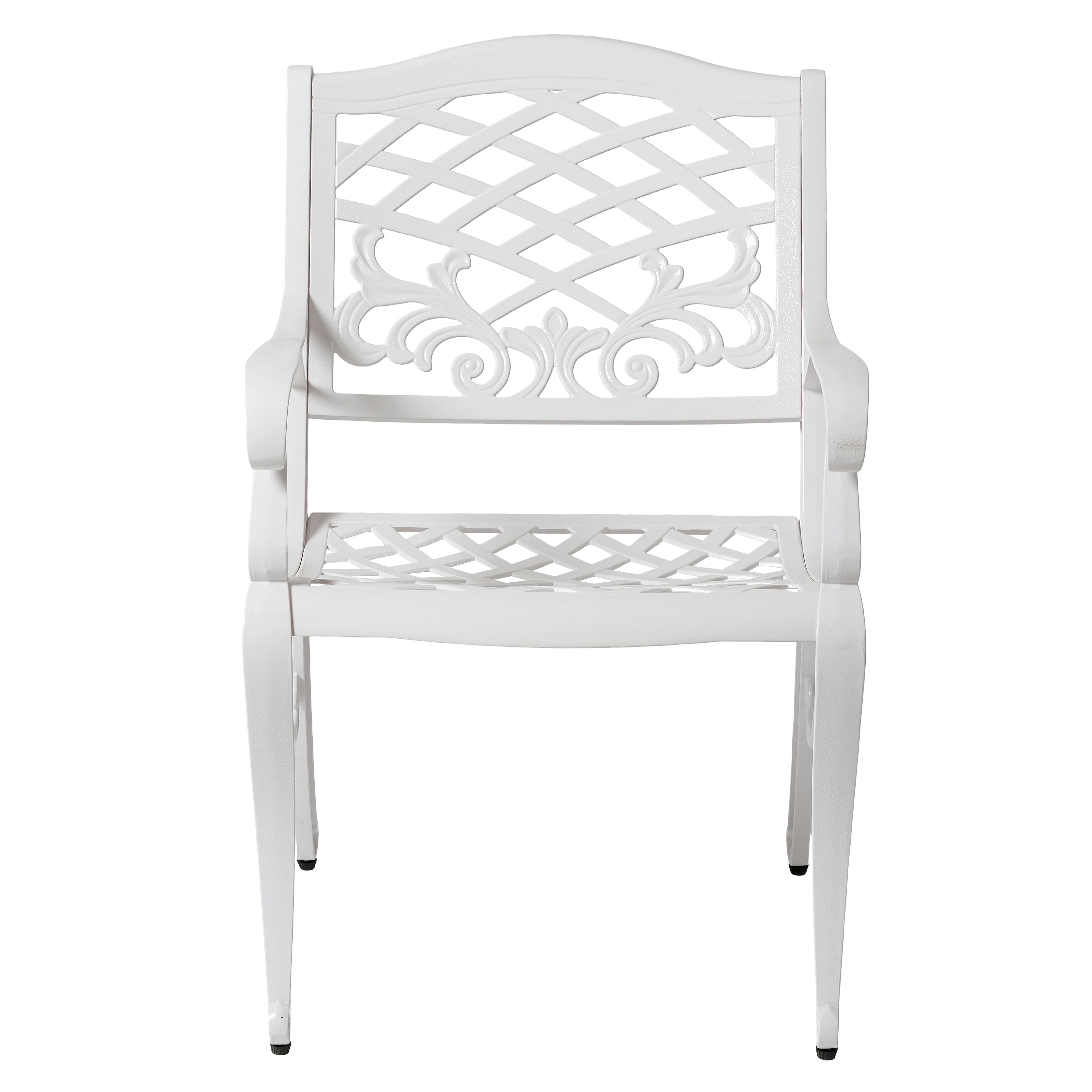 Traditional Cast Aluminum Outdoor Dining Arm Chairs Set of 2 with Floral Accents, White