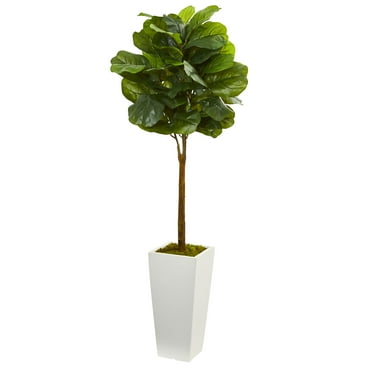 Nearly Natural 4' Fiddle Leaf Artificial Tree in White Tower Planter
