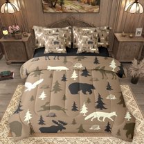 Homewish Cute Cartoon Rabbit Wild Moose Eagle King Comforter Sheet Set, Reversible Super Cozy Boys Kids Bedding, 7-Piece