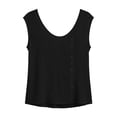 thumbnail image 5 of yoeyez Linen Tank Tops for Women Summer Sleeveless Crewneck Button Trim Blouses Cotton Casual Lightweight Vest Shirt Black,M, 5 of 7