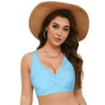 thumbnail image 3 of TOWED22 Women Swimsuit Bikini Top Criss Cross Push Up Swim Crop Top Tie Back Bathing Suit(Light Blue,XXL), 3 of 9