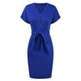 thumbnail image 3 of Basic V Cou Casual Robe à Manches Courtes Ceinturée Robe de Bureau Couleur Unie Parti Mini Robes Slim Robe Moulante Robe, 3 of 9