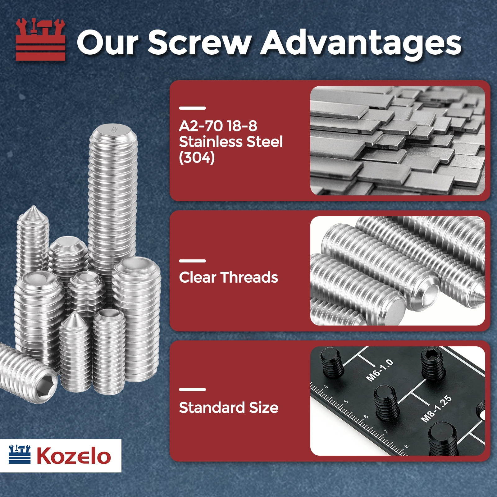 Uxcell 50pcs Cup Point Hex Socket Set Screws - [M6-1x40mm] 18-8 Stainless Steel Headless Allen Head Grub Set Screw with Hex Key Wrench for Door Handles, Bathroom Fixture & Towel Rack