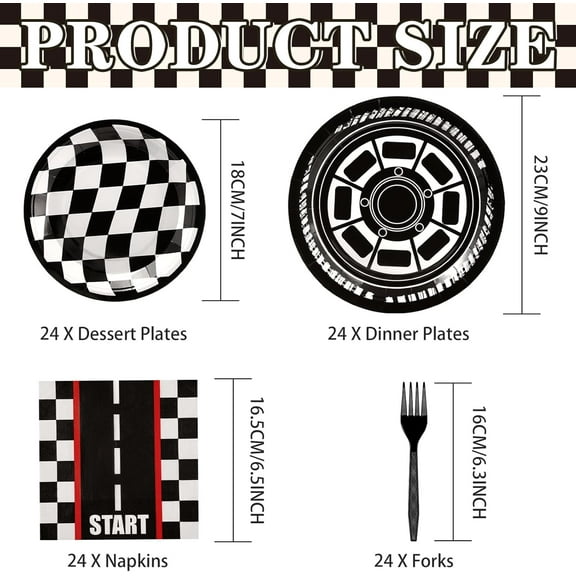 SLFR-96Pcs Race Car Party Decorations Race Car Plates and Napkins Set Disposable Racing Paper Tableware for Boys Kids Baby Shower Racing Theme Birthday Party Supplies, Serve 24