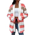 thumbnail image 1 of CEHVOM Cardigan Chemise à Manches Longues pour Femmes à Rayures Colorées avec Coutures, Cardigan Décontracté à Rayures d'Automne, Manteau, Liquidation, 1 of 7