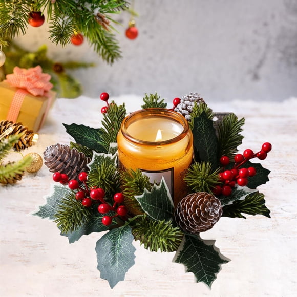 Corona navideña,Corona de velas navideñas con forma de anillo para decorar fiestas,Candelabro de corona artificial para festivales de bodas,Centro de mesa con forma de anillo y guirnalda de