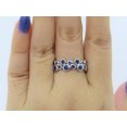 thumbnail image 3 of TAAPSEE JEWELS Lab Created Blue Sapphire Women's Eternity Band Ring 14K White Gold Plated Round Cut, 3 of 5