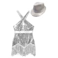thumbnail image 5 of Alvivi Womens Jazz Latin Dance Costume Sparkly Tassel Dance Leotard Bodysuit with Sequined Hat Silver L, 5 of 7
