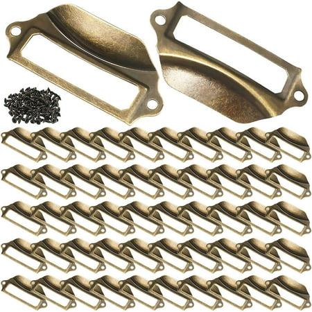 

50 Pcs Label Pull 1.2x2.8 Inch Bronze Drawer Pull with 100Pcs Screws