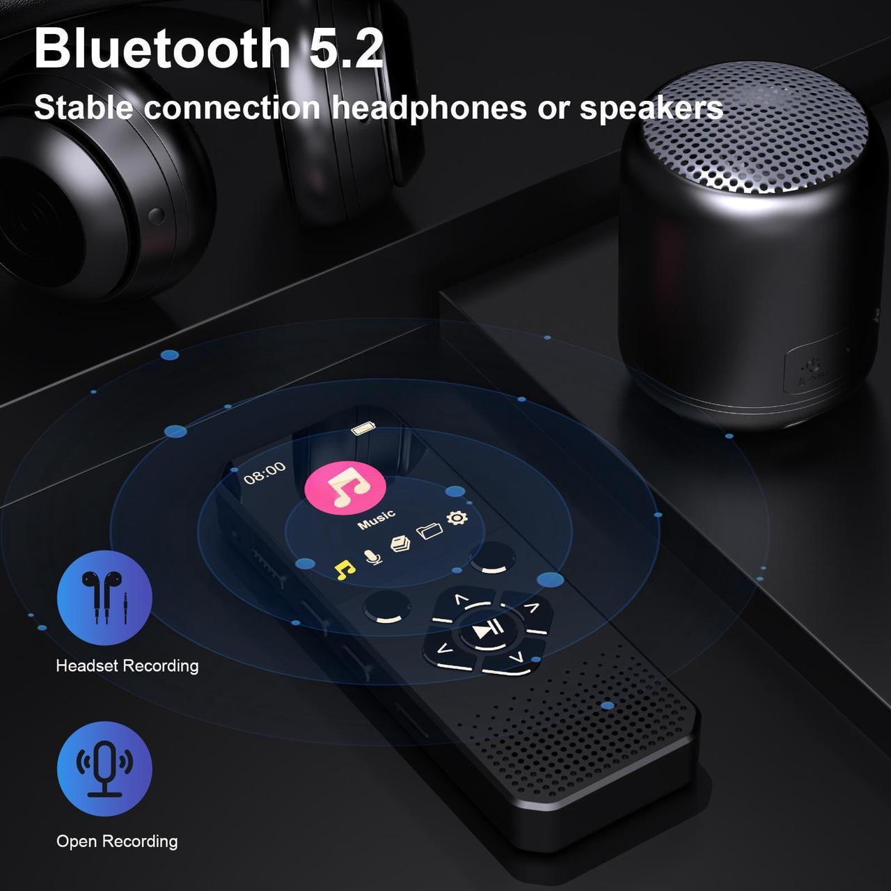 128GB Digital Voice Recorder with Playback Bluetooth Speaker Audio Recorder for Lectures Meetings Interviews Voice Audio Recorder MP3 Player with Bluetooth