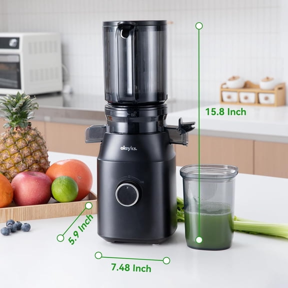 Cold Press Juicer with 4.3" Large Feed Chute, Masticating Machine for Batch Juicing, Easy to Clean, Black