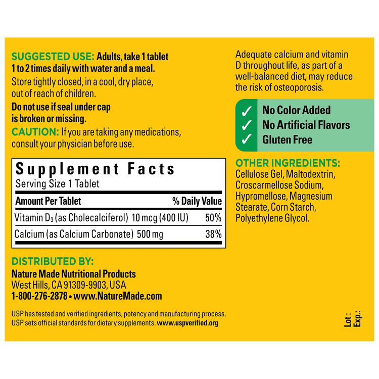 Nature Made Calcium 500 mg Tablets 130 Tablets (Pack of 3)