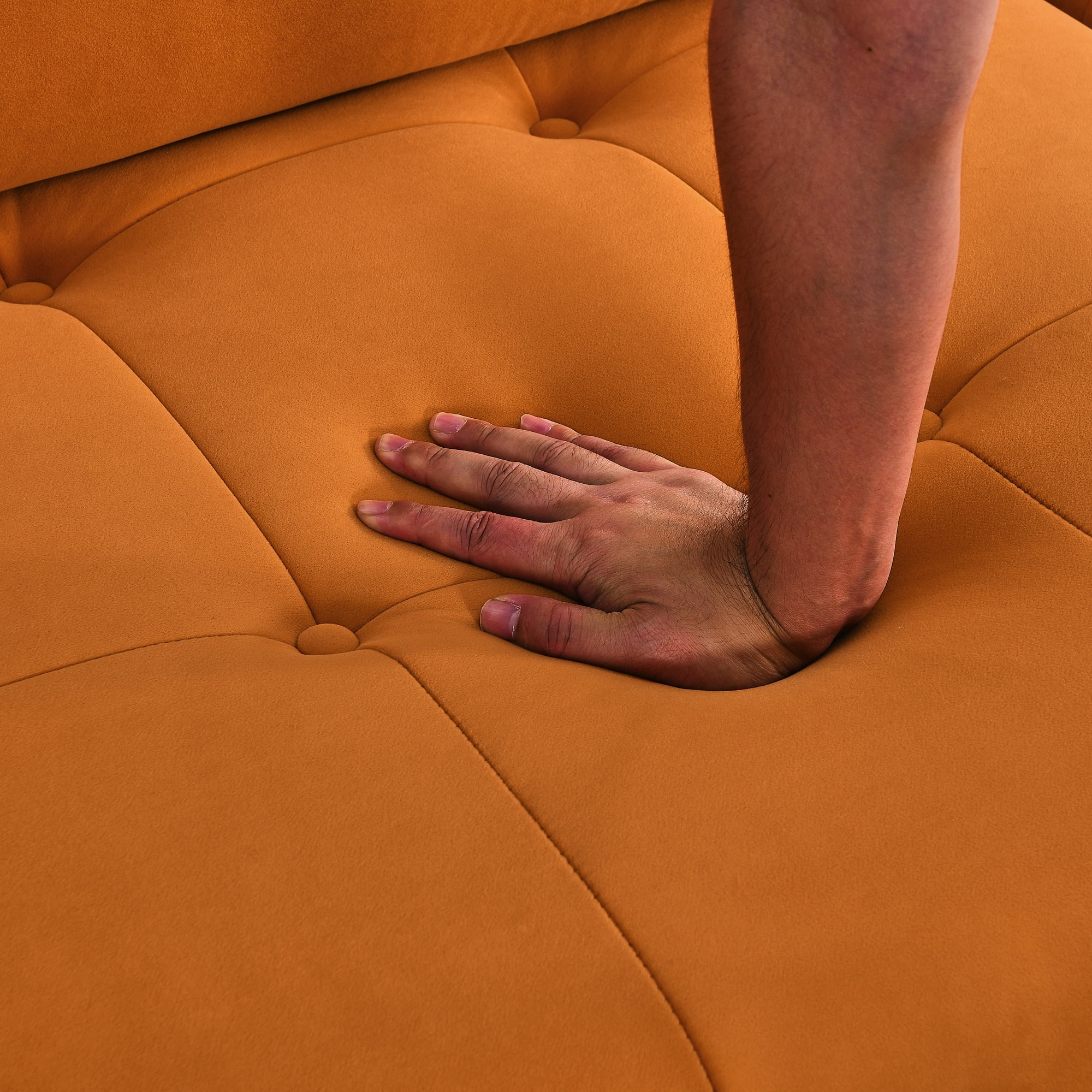 Aukfa 93" Sectional Sofa, Button Tufted Modular Chaise Couch for Living Room, Velvet, Orange
