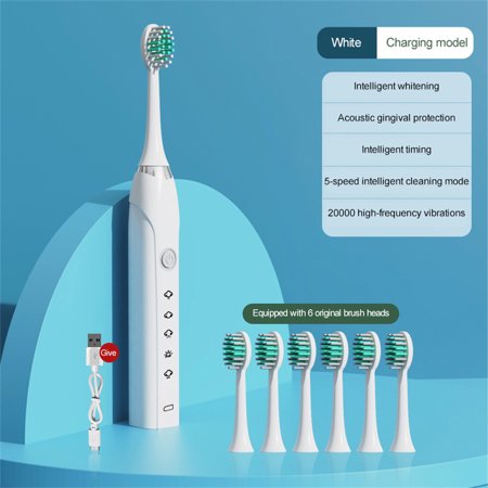 Ligghig Electric Toothbrush for Adults Soft Bristle Toothbrush for Deep Clean Stain & Plaque Removal 5 Toothbrush Modes, White