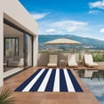 thumbnail image 3 of Navy Blue Stripe Outdoor Rug for Patio/Deck/Porch, Non-Slip Large Area Rug 3 x 5 Ft, Modern Simple Geometric White Striped Indoor Outdoor Rugs Washable Area Rugs, Reversible Camping Rug Carpet Runner, 3 of 8