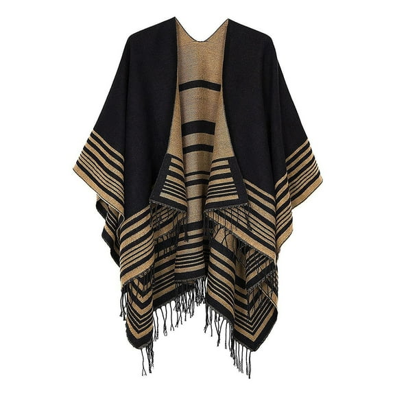 SnnmBlm Womens Color Block Shawl Wrap Plus Size Cardigan Poncho Cape Open Front Long Winter Sweater Coat Brown One Size