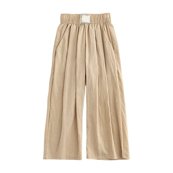 Fgnfyis Girls Wide Leg Pants Palazzo Boho Summer Lightweight Trousers Elastic Waist Casual For Toddler Kids Youth Pants For Girls Khaki 2-3 Years