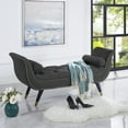thumbnail image 3 of 3 Piece Charcoal Black Velvet Diamond Tufted Nail Head Trim Bench With Gold Capped Legs 4.25', 3 of 3