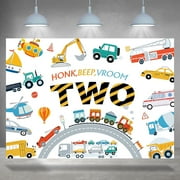 Transportation Theme 2nd Birthday Backdrop for Kids Boys Train Planes Car Sailboat Photography Background Second Birthday Two Years Old Party Decoration Supplies Banner Photo Booth Props