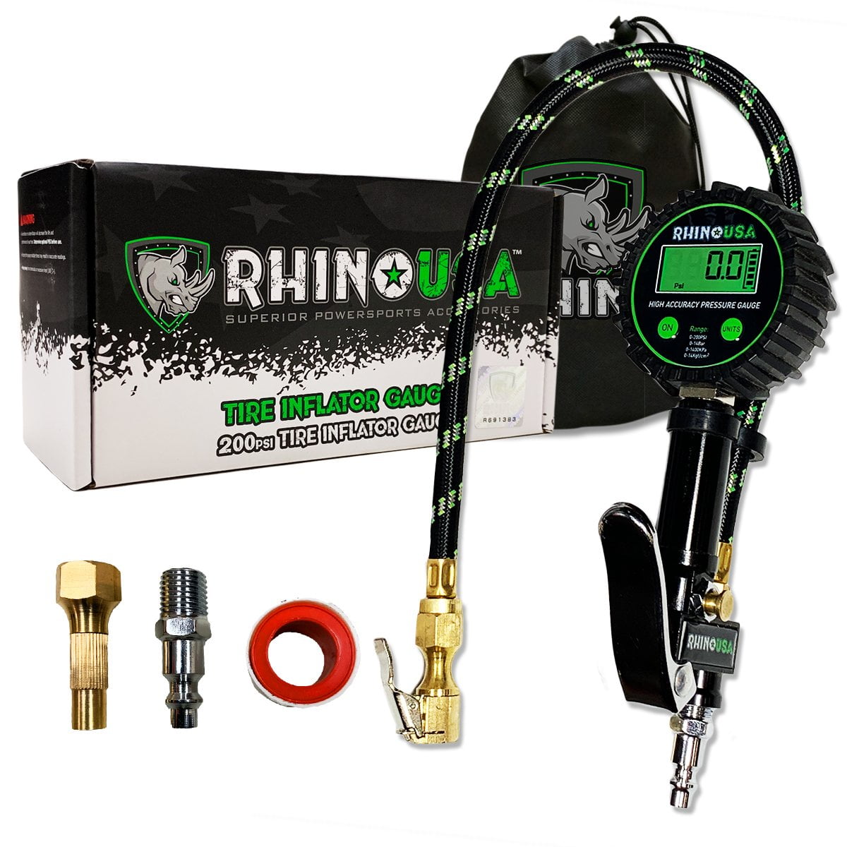 Rhino USA Digital Tire Inflator with Pressure Gauge (0-200 PSI) - ANSI