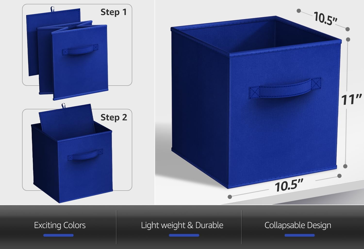 Sorbus 11" Foldable Fabric Storage Cube Bin, Royal Blue (2 pack)