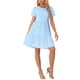 thumbnail image 2 of Vestido corto de manga corta con estampado de cuadros para mujeres, cuello redondo, cintura alta, vestido casual en capas, azul, 2 of 6