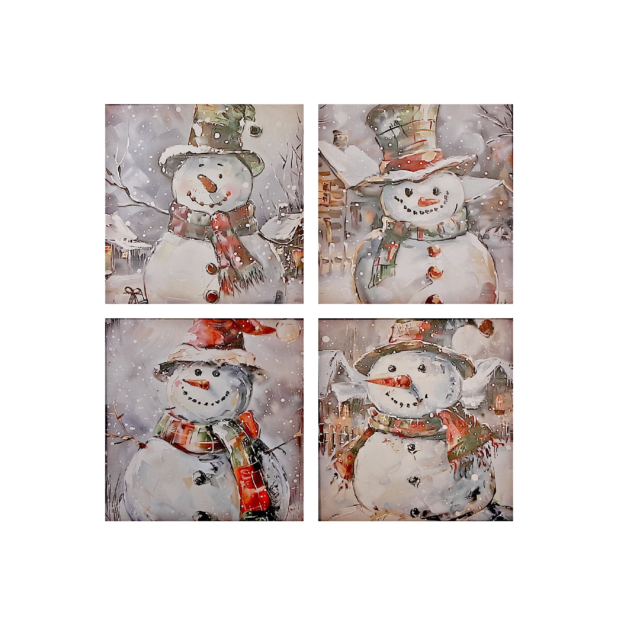 Canvas Wall Art Asstd (Snowman) - Set of 4