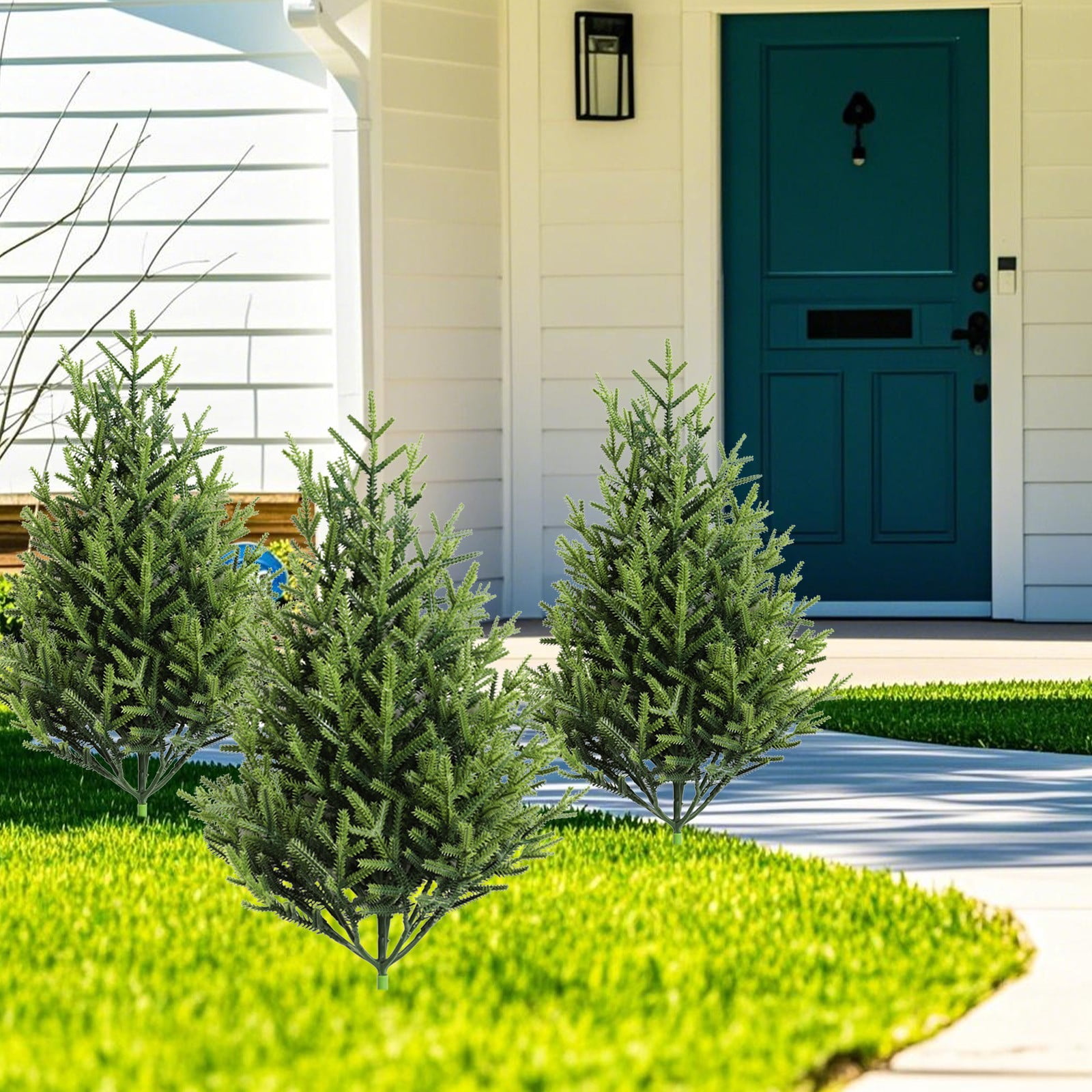 YiJuHui 4pcs Artificial Cedar Topiary Ball Tree with Ground Spike, UV Resistant Artificial Bushes for Outdoors Faux Shrubs, Weatherproof Fake Round Cypress Ball Bushes Plant for Front Porch