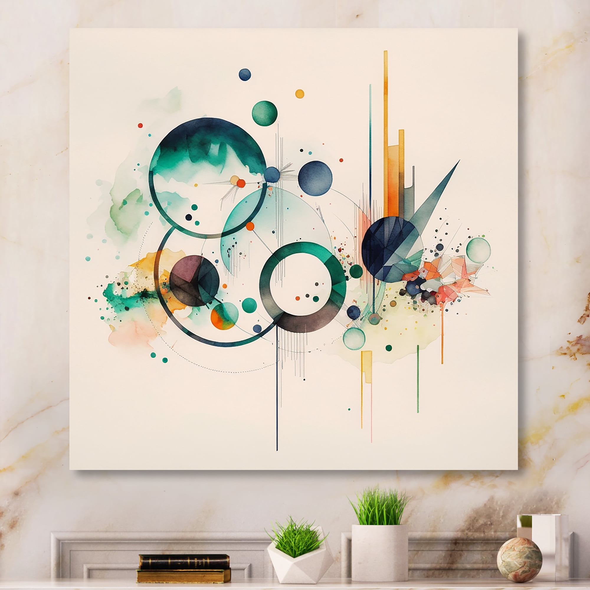 Designart Multi-Color Watercolor Geometric Art VI Canvas Wall Art