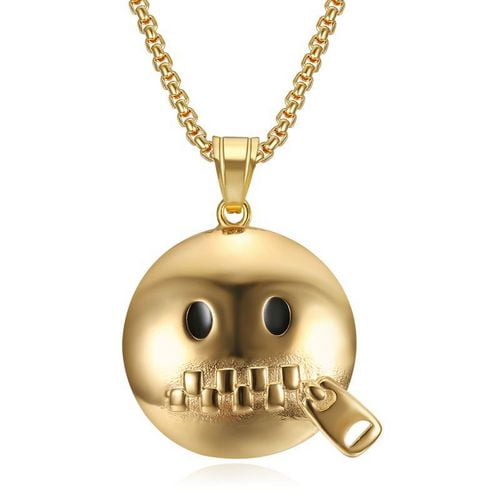 Hip Hop Bling14K Yellow Gold Shut Up Round Pendants Necklaces for Men Jewelry A004