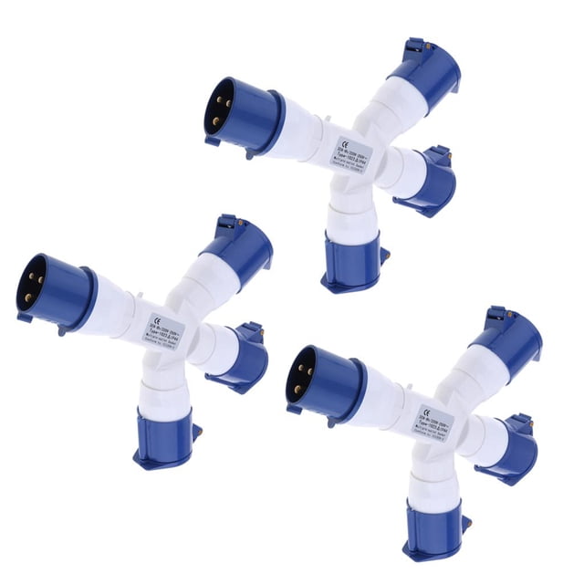 3x Divisor de 3 Vías 32A IP44 3 Vías de Enchufe de Sitio Industrial Y Enchufe de Pared Impermeable IP44 Conector de Enchufe 2P + Tierra M Yotijar Conector industrial