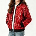 thumbnail image 2 of Vdoaml Girls Sequin Bomber Jacket Kids Full Zip Long Sleeve Sparkly Coat Children Party Performance Outerwear 7-8 Years Red, 2 of 5