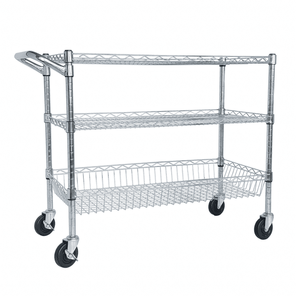 Jopath Heavy Duty Rolling Utility Cart 3-Tier Heavy-Duty Commercial-Grade Utility Cart, Wire Rolling Cart with Handle Bar & Shelf Liners