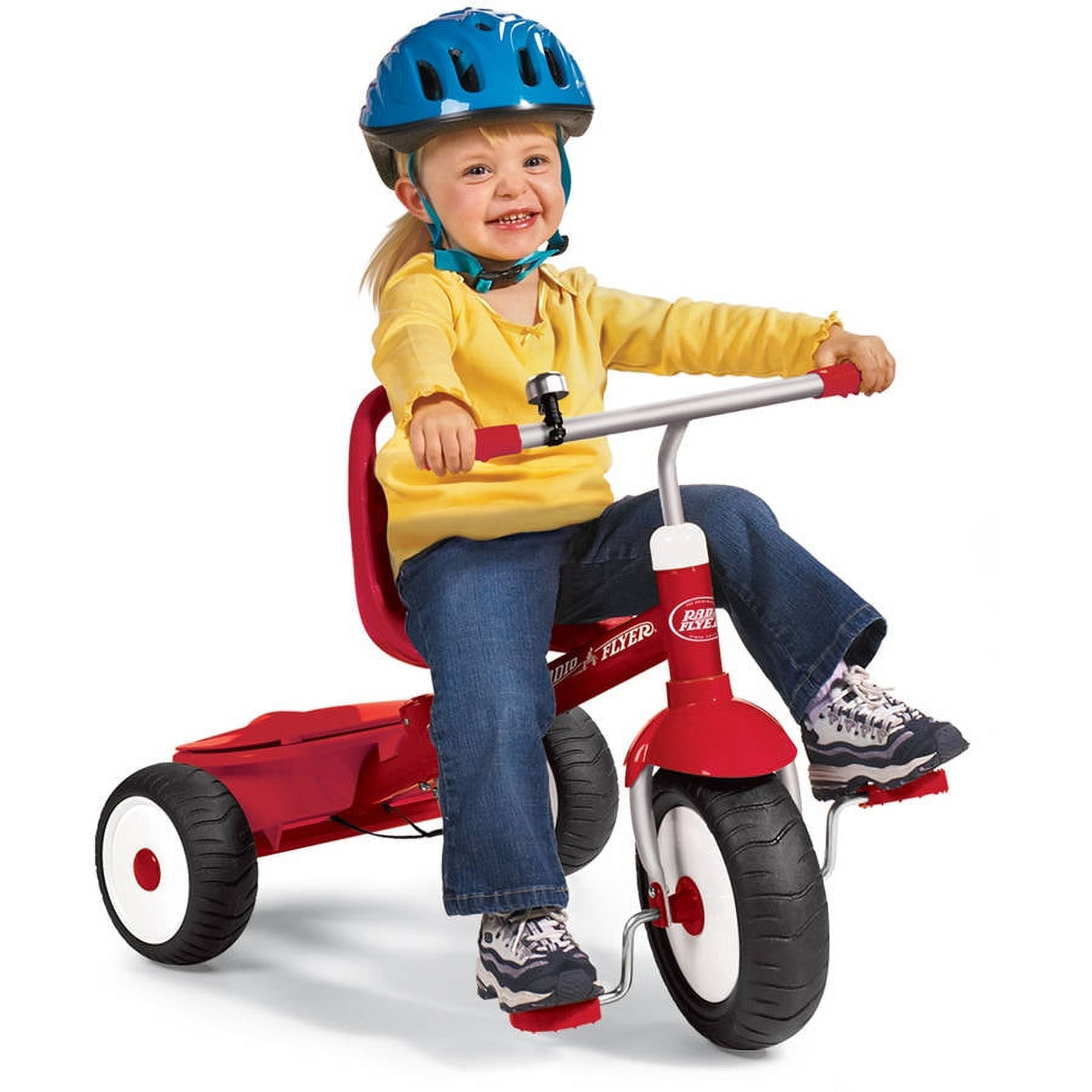 Radio Flyer Deluxe Steer & Stroll Tricycle with Parent Push Handle and Adjustable Seat for Ages 2 to 5 Years