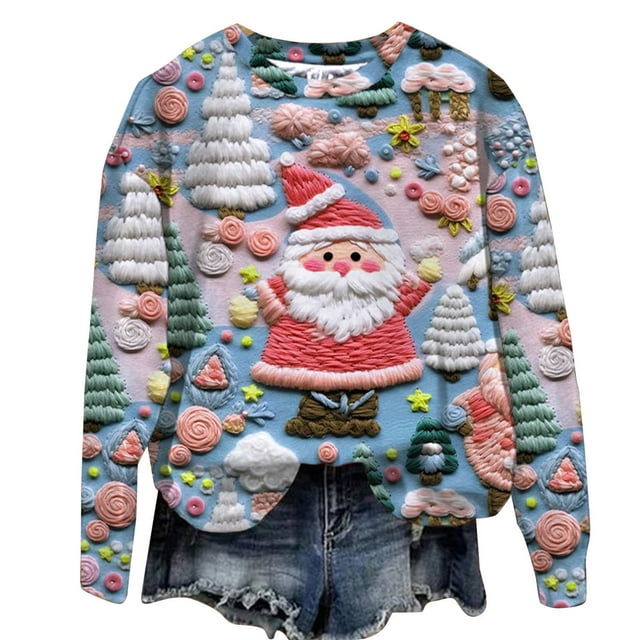 Hauts à Manches Longues Mode Filles Chandail en Molleton à Manches Longues Col Rond, Surdimensionné, 115 Ans Vêtements Tendance pour Enfants Noël Manches Longues